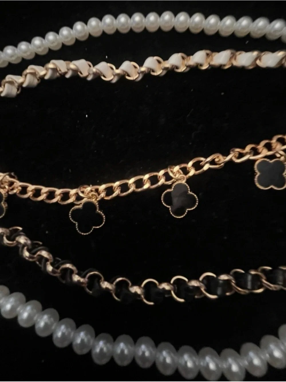 Pearl and Gold-Tone Chain Strap with Clover Charms for Purses/Bags